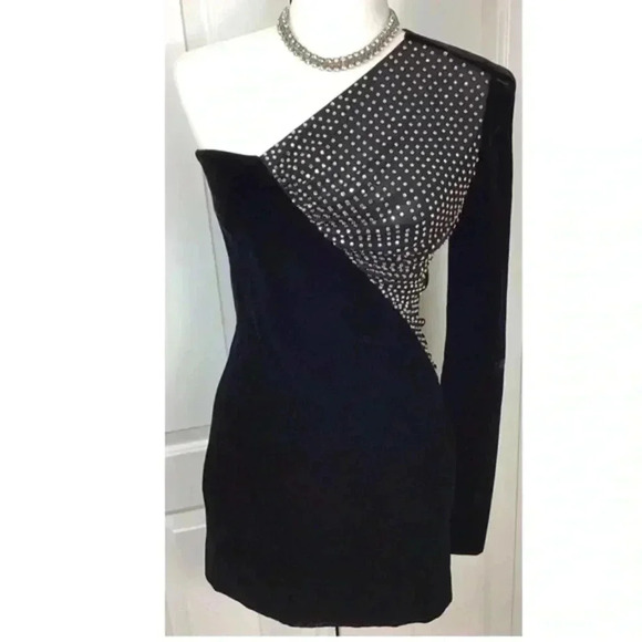 Saint Laurent SZ XS Black One Shoulder Asymmetrical mini Velvet Dress - Picture 5 of 11